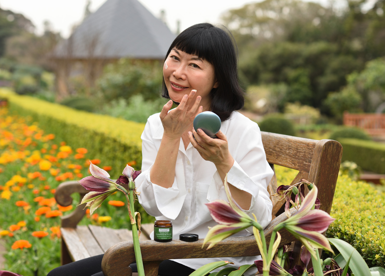 Vivienne Beauty shoot in garden. Photography by Kent Johnson.