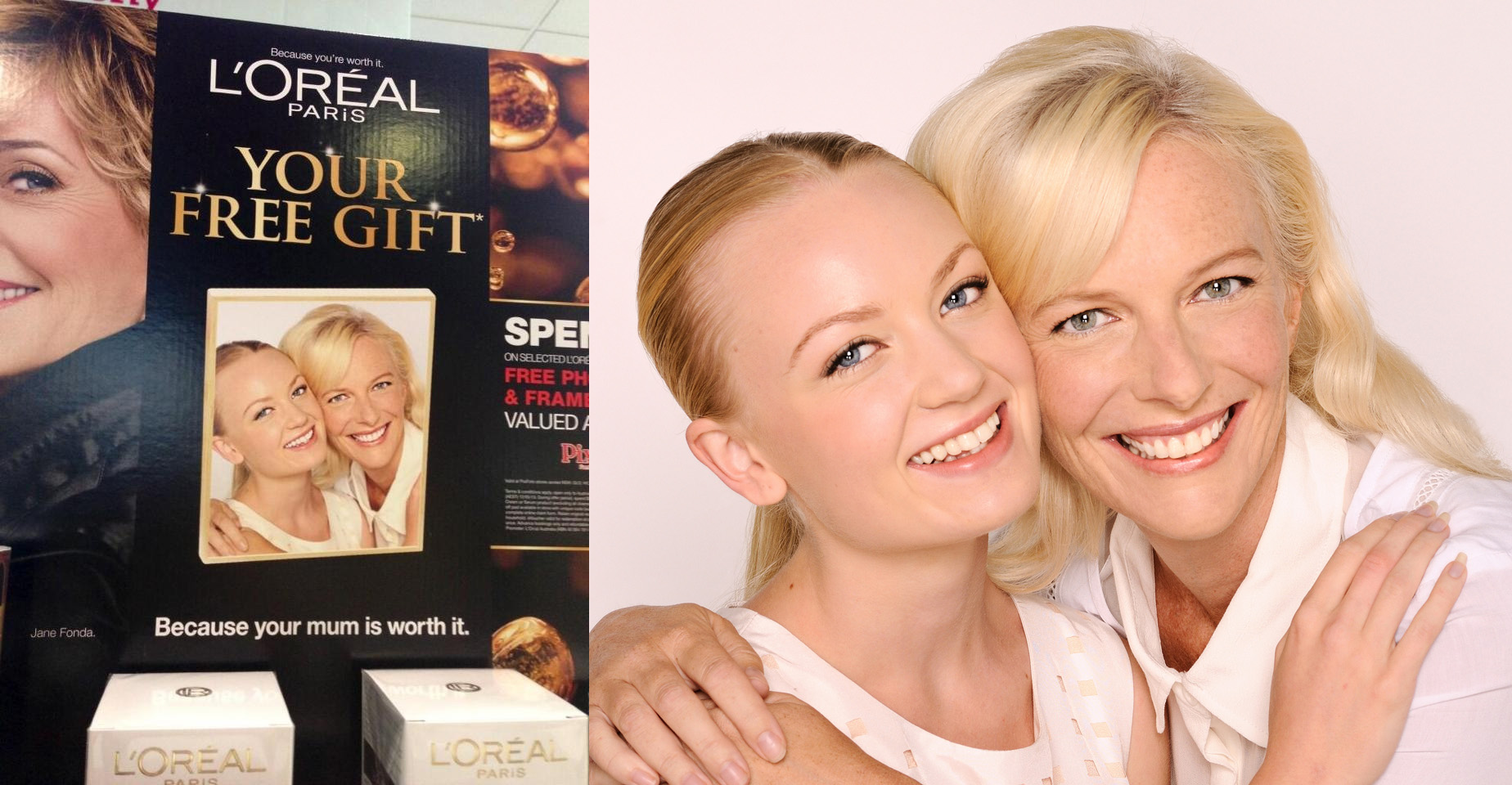 L'oreal mothersday promotional image for POS. Portrait of moter and daughter, beauty bhotography by Kent Johnson.