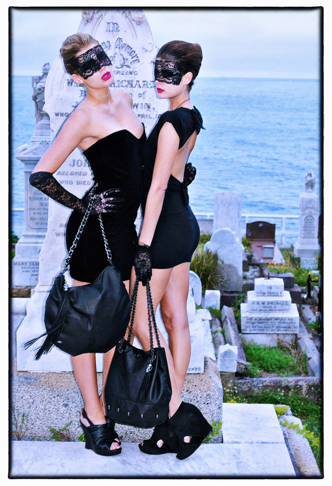 Gothic Fashion Photography by Kent Johnson with two models, Love & luck, Skull and Bones Campaign, Sydney, Australia.