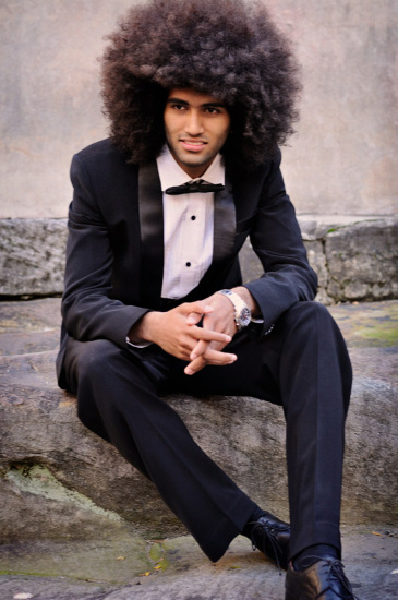 Male modelling, no shirt, 'punk' pose, studio photoshoot Sydney, Australia.