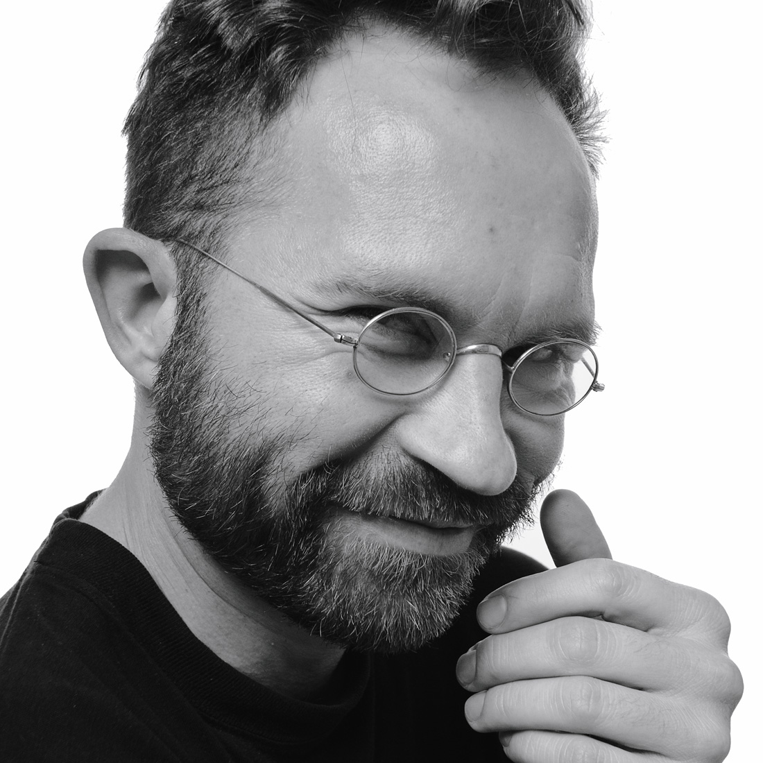 Bartholomew Rose black and white photograph, white background actor's headshot. Photographed by Kent Johnson.