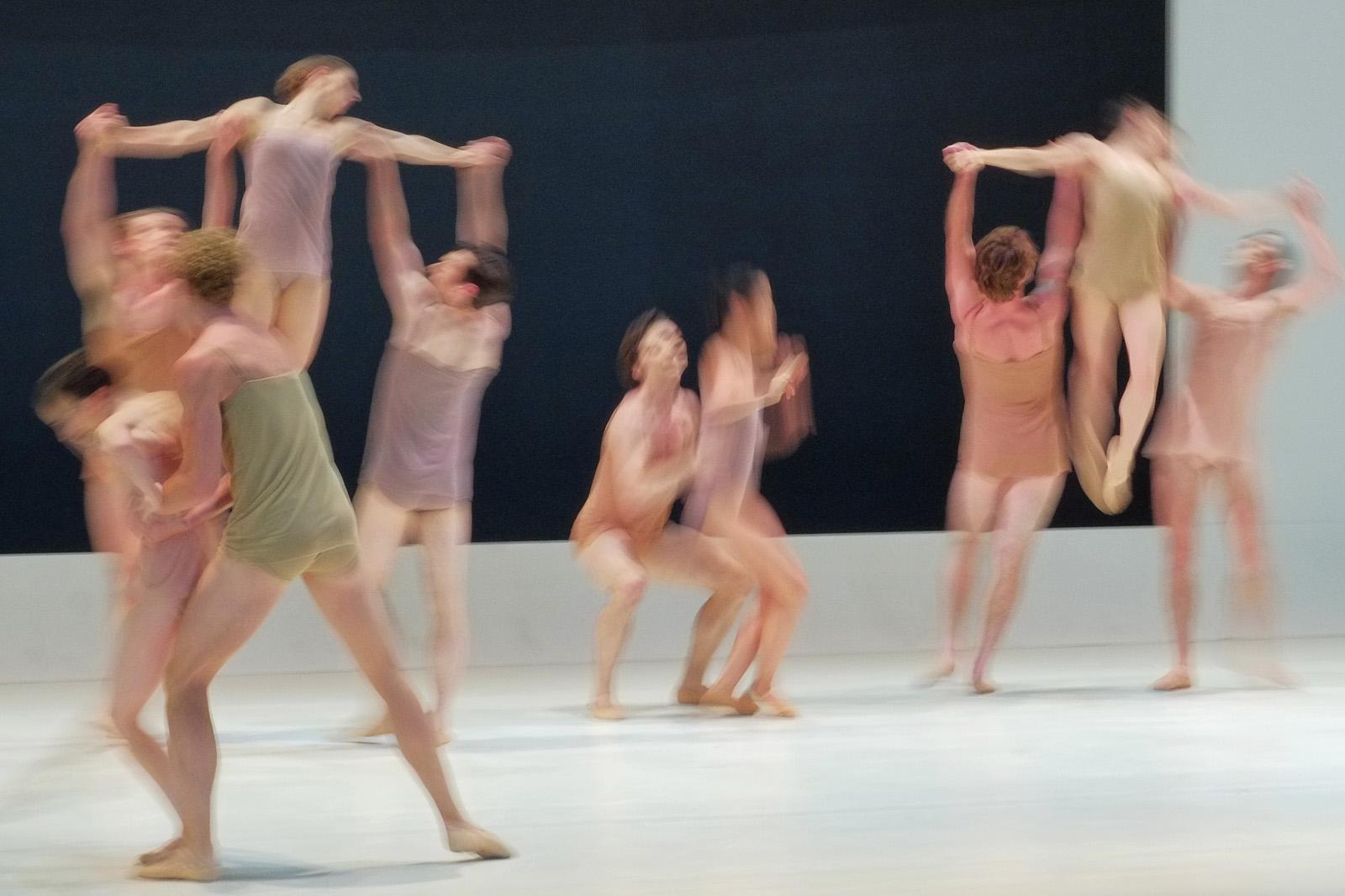 Three dance groups with motion blur, The Australian Ballet - CHROMA - Chorographer Wayne McGregor Photography by Kent Johnson.