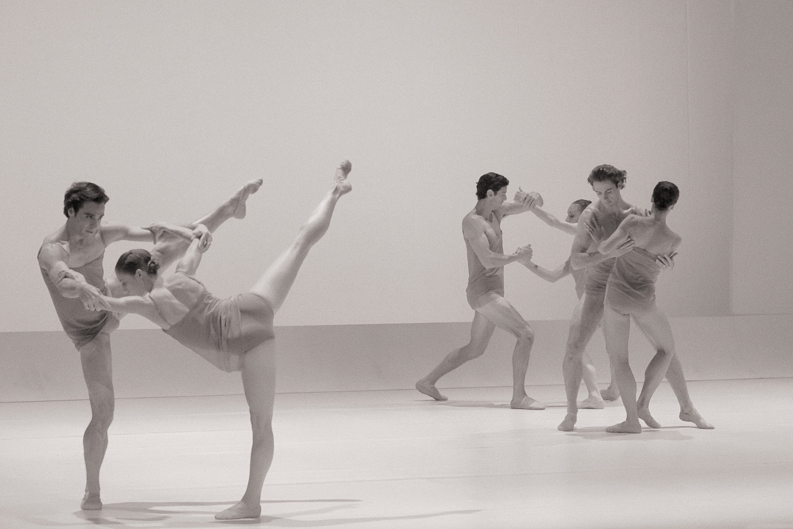 Three dance groups, balck and white - The Australian Ballet - CHROMA - Chorographer Wayne McGregor Photography by Kent Johnson.