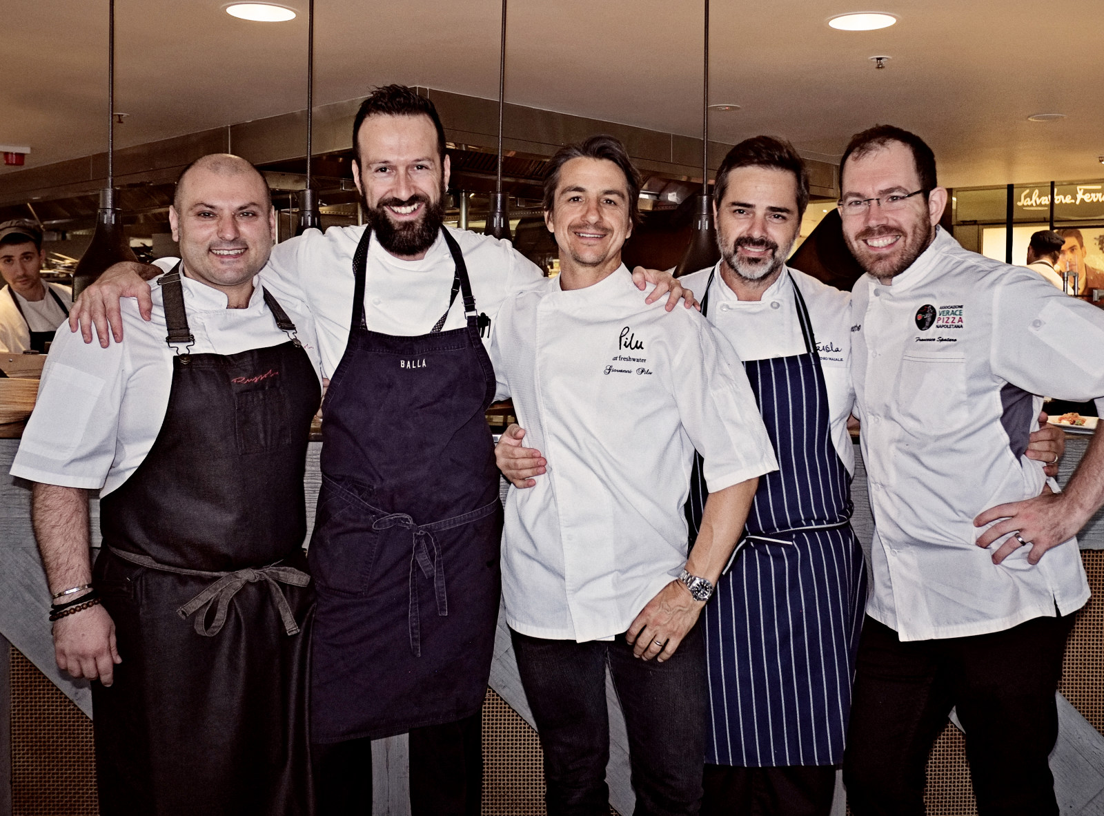 Sydney portrait photographer - Oro Rosso Luncheon's Italian Chefs, Danny Russo, Gabriele Taddeucci, Giovanni Pilu, Eugenio Maiale, Francesco Spataro. Five Italian Chefs photographed by Kent Johnson Sydney.