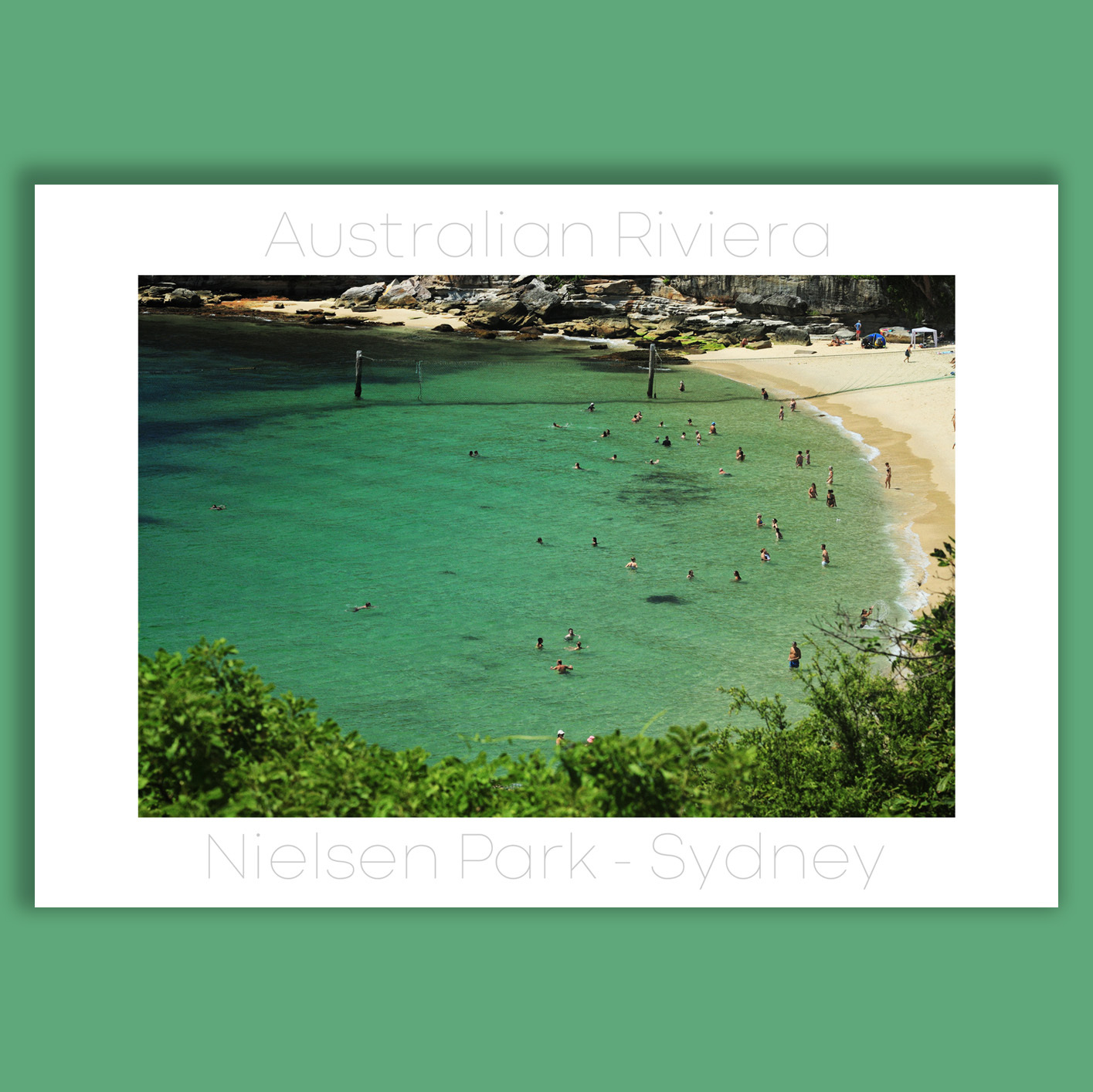 Emerald Green Water, Shark Beach, Nielsen Park . Australian Riviera, an exhibition of landscape photography of the costal areas of the Eastern Suburbs of Sydney, Australia by photographer Kent Johnson.