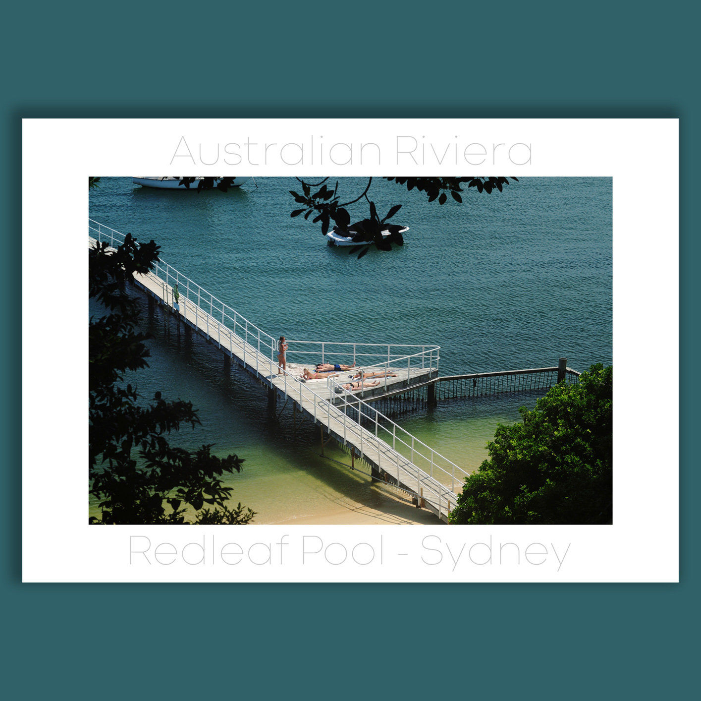 Sunbaking on the Vee Deck, Redleaf Harbour Pool. Australian Riviera, an exhibition of landscape photography of the costal areas of the Eastern Suburbs of Sydney, Australia by photographer Kent Johnson.