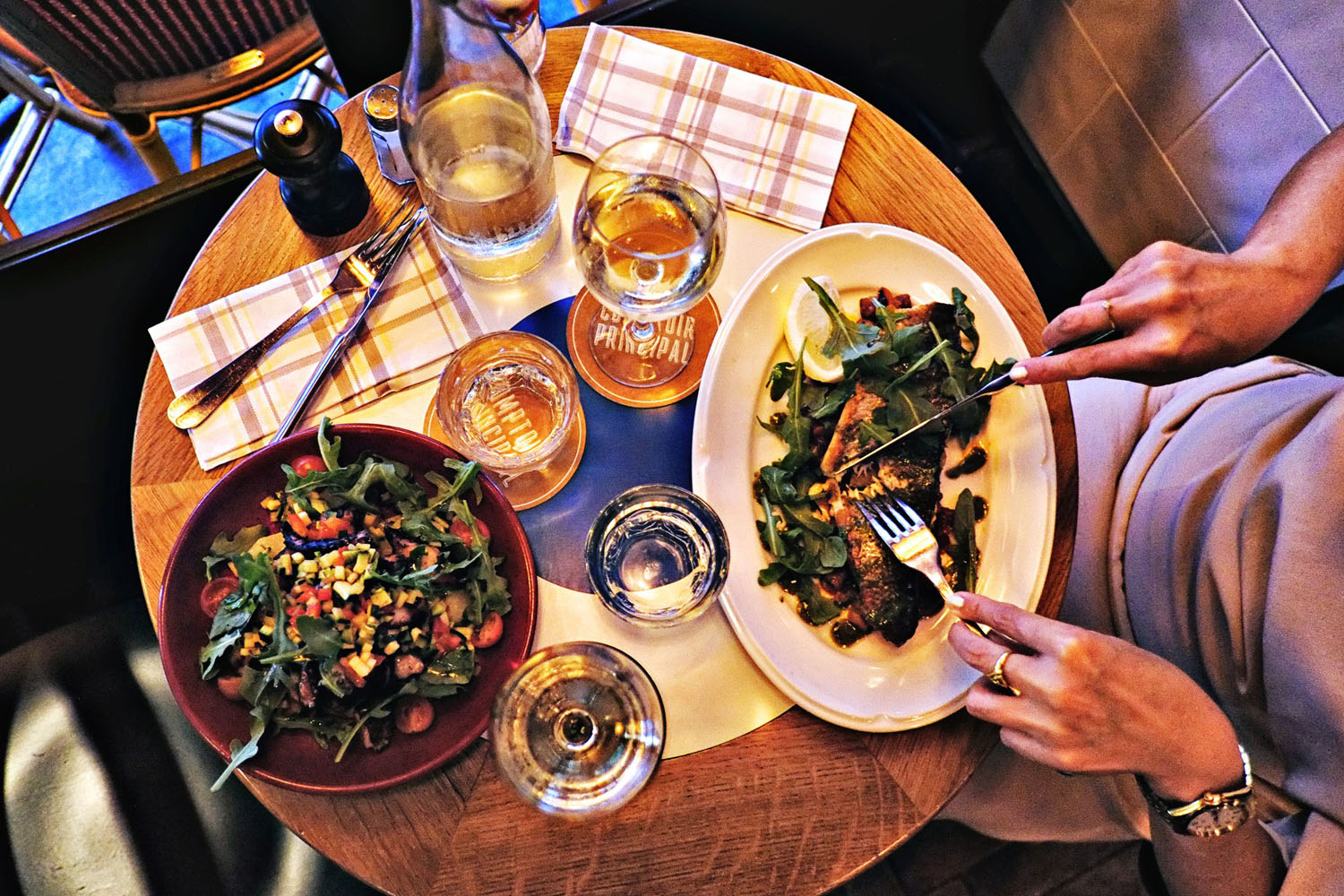 Dining at the bistro, Comptoir Principal - Grenelle Paris, France. Photography by Kent Johnson