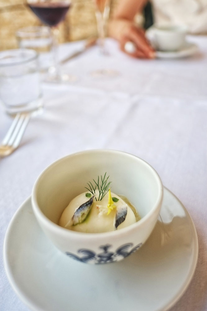 A sophisticated chocolate desert, fine dining at Château de Bagnols' restaurant 1217. Food photography by Kent Johnson for White Caviar Life.
