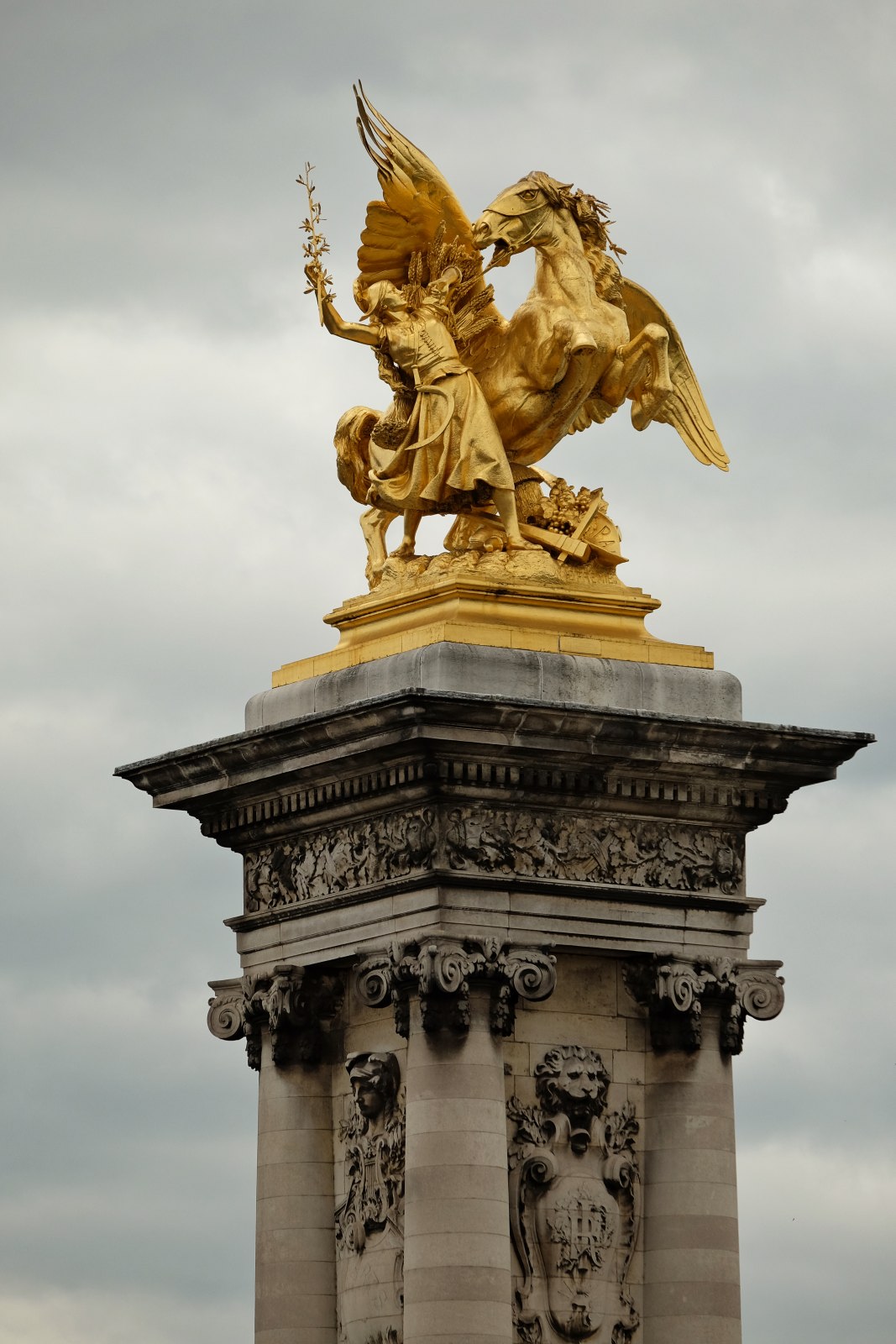 Pont Alexandre III Renommée des Arts - Fame of the Arts, sculptures by Emmanuel Frémiet. Photo by Kent Johnson.