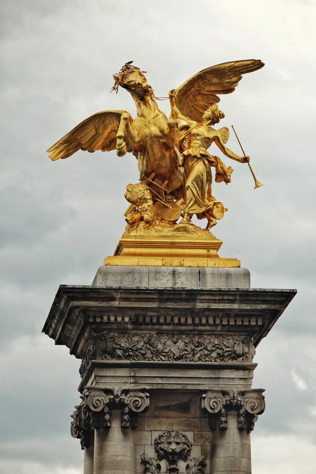 Pont Alexandre III Renommée des Arts - Fame of the Arts, sculptures by Emmanuel Frémiet. Photo by Kent Johnson.