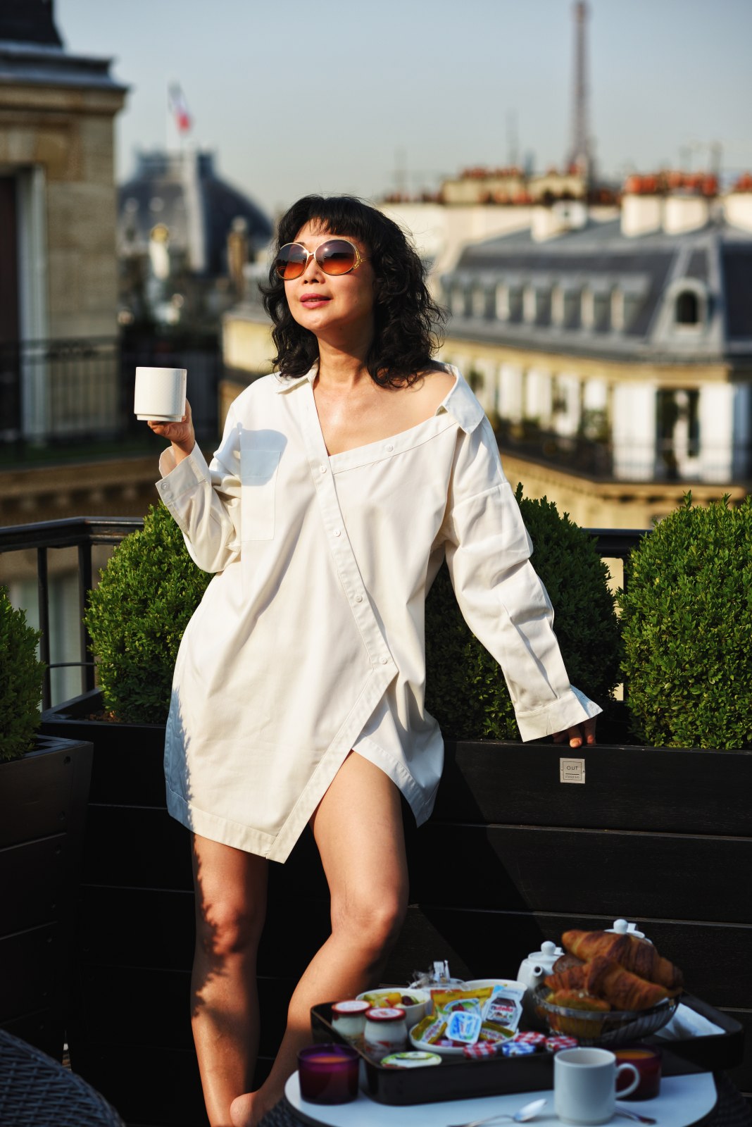 Breakfast on a private rooftop balcony in Paris