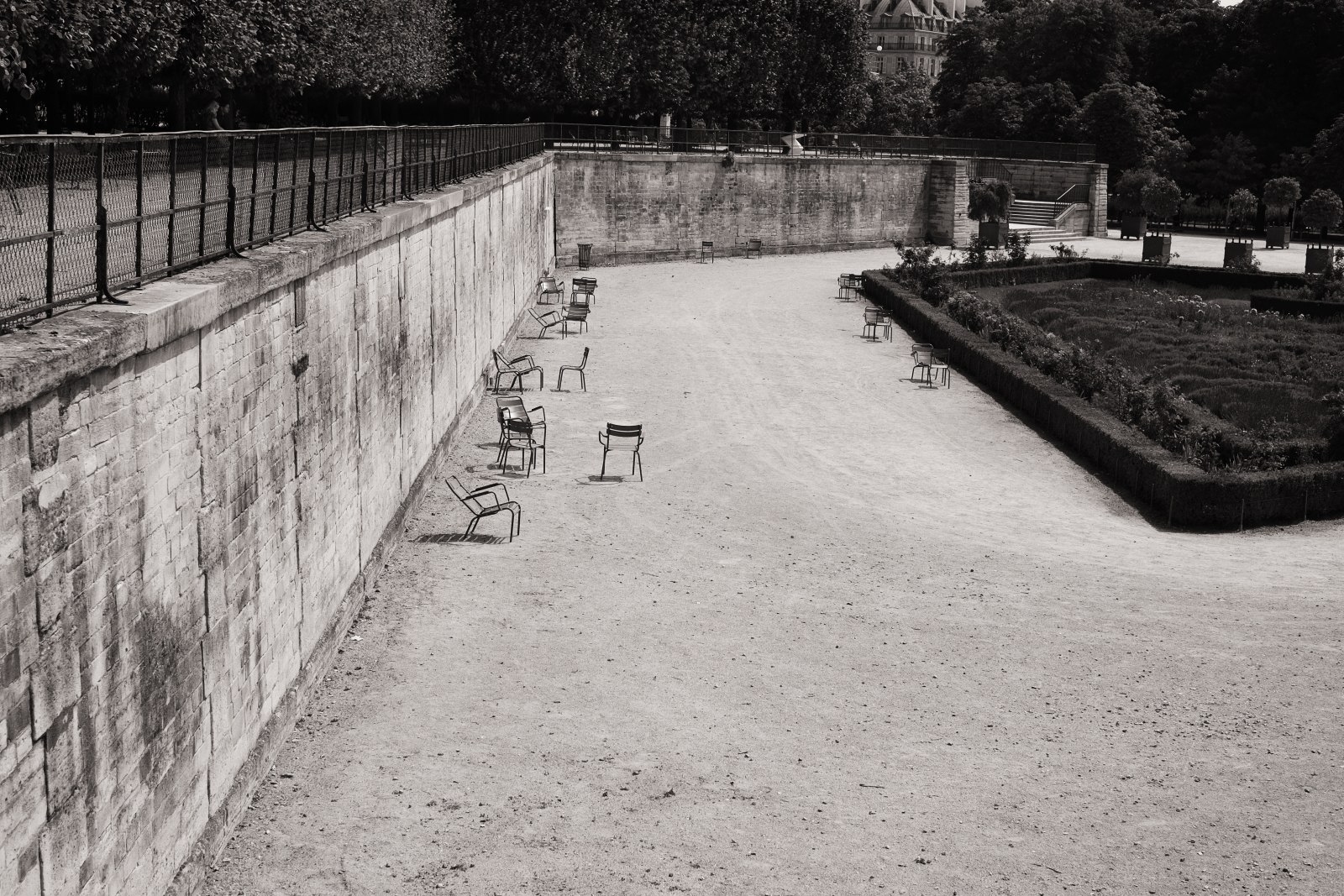 Jardin des Tuileries on a sunny summers afternoon, no people.