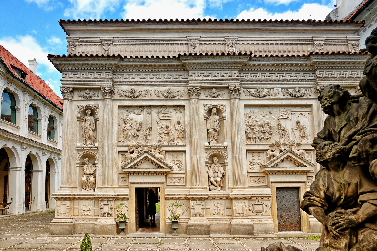 Relief carvings and statues of the Loreta Santa Casa, a pilgrimage destination in Hradčany, Prague, Czech Republic. Travel photography by Kent Johnson.