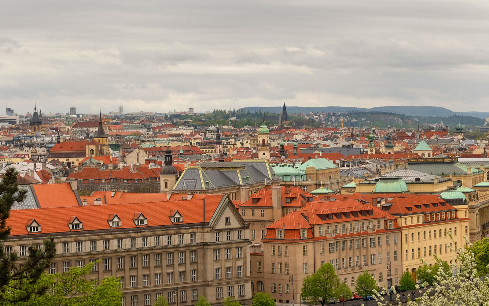 Prague panorama of the old town including 4 bridges, Mánesův Most, Charles Bridge -
Karlův most, most Legií and Jiráskův most. Travel photography by Kent Johnson. 1 of 3