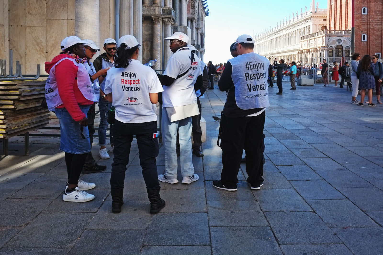 Enjoy Respect Venice, volunteers, Piazza San Marco. Travel photography by Kent Johnson.